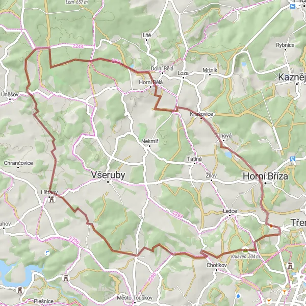 Map miniature of "Krkavec - Špitál Gravel Route" cycling inspiration in Jihozápad, Czech Republic. Generated by Tarmacs.app cycling route planner