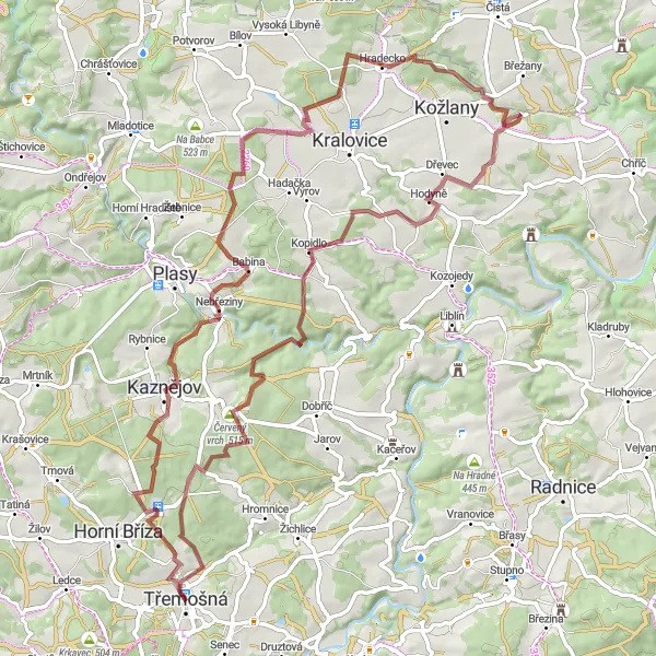 Mapa miniatúra "Gravel Lazy Trail" cyklistická inšpirácia v Jihozápad, Czech Republic. Vygenerované cyklistickým plánovačom trás Tarmacs.app