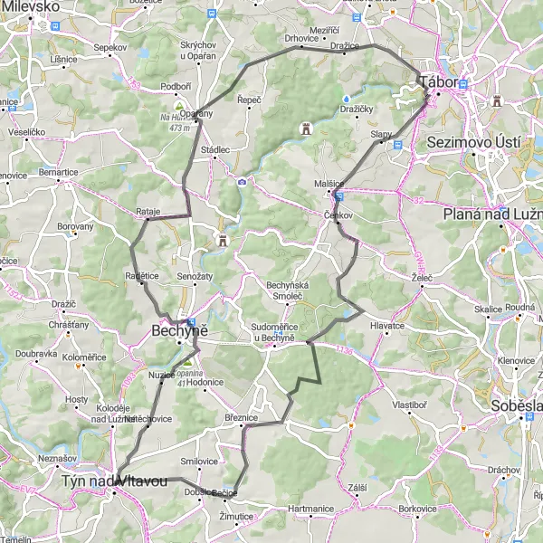 Miniaturní mapa "Kolem Nuzic a Oltyně - cyklotrasa plná přírodních krás" inspirace pro cyklisty v oblasti Jihozápad, Czech Republic. Vytvořeno pomocí plánovače tras Tarmacs.app