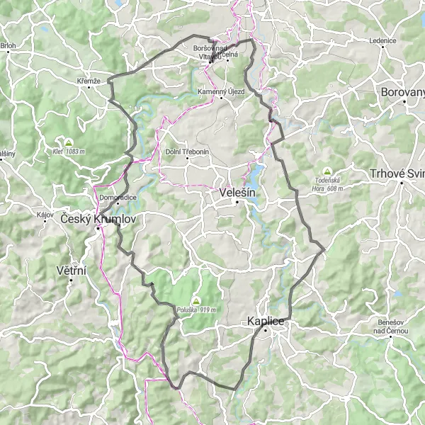 Miniaturní mapa "Road Route Včelná - Homole" inspirace pro cyklisty v oblasti Jihozápad, Czech Republic. Vytvořeno pomocí plánovače tras Tarmacs.app