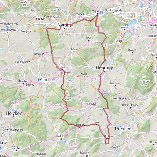 Map miniature of "The Volský vrch Circle" cycling inspiration in Jihozápad, Czech Republic. Generated by Tarmacs.app cycling route planner