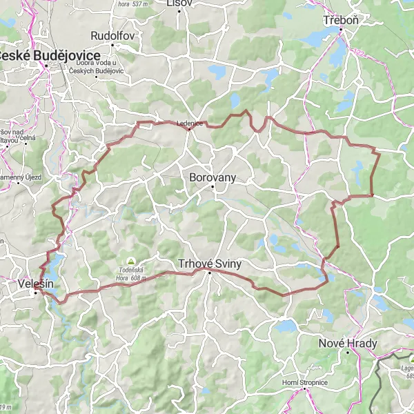 Mapa miniatúra "Okolo Římovej" cyklistická inšpirácia v Jihozápad, Czech Republic. Vygenerované cyklistickým plánovačom trás Tarmacs.app