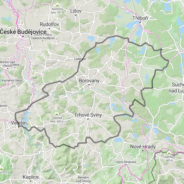 Miniatura mapy "Trasa dookoła Velešína i okolicznych wzgórz" - trasy rowerowej w Jihozápad, Czech Republic. Wygenerowane przez planer tras rowerowych Tarmacs.app
