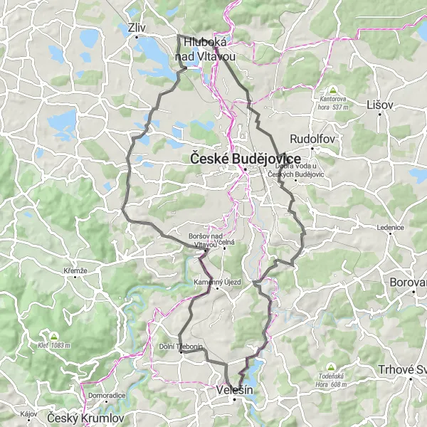 Map miniature of "The Beauty of South Bohemia" cycling inspiration in Jihozápad, Czech Republic. Generated by Tarmacs.app cycling route planner