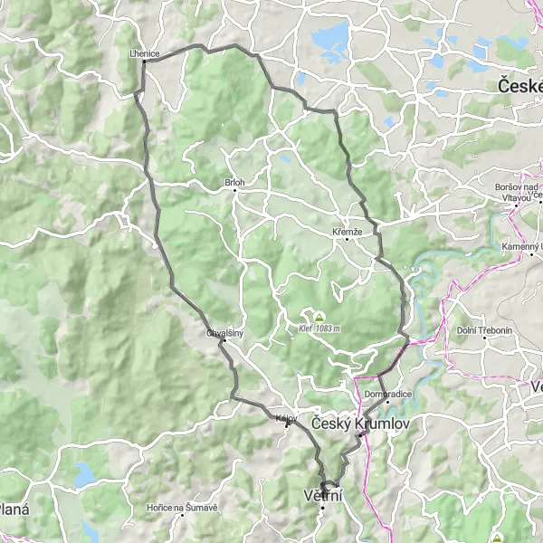 Miniaturní mapa "Road Tour Boletice" inspirace pro cyklisty v oblasti Jihozápad, Czech Republic. Vytvořeno pomocí plánovače tras Tarmacs.app