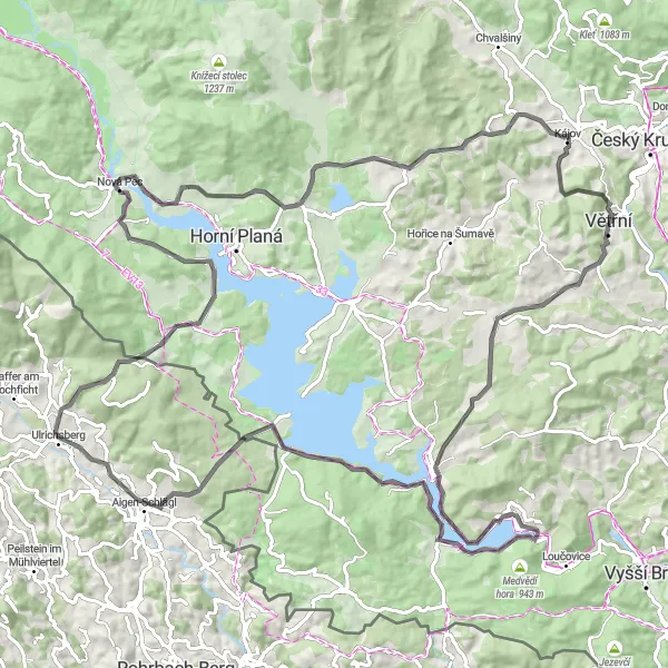 Mapa miniatúra "Podbánská cesta Lipno" cyklistická inšpirácia v Jihozápad, Czech Republic. Vygenerované cyklistickým plánovačom trás Tarmacs.app