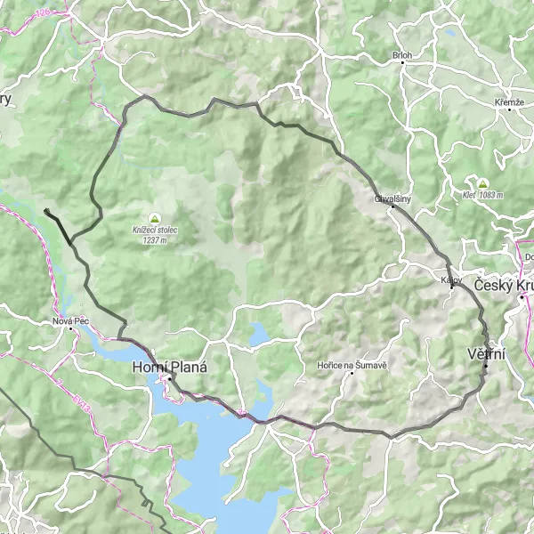 Miniaturní mapa "Road Route from Větřní to Chvalšiny" inspirace pro cyklisty v oblasti Jihozápad, Czech Republic. Vytvořeno pomocí plánovače tras Tarmacs.app