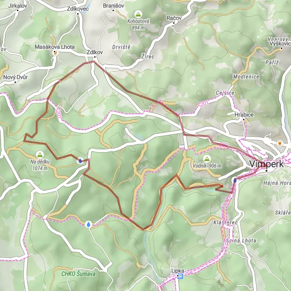 Karten-Miniaturansicht der Radinspiration "Der Pfad von Brantlův Dvůr nach Vimperk" in Jihozápad, Czech Republic. Erstellt vom Tarmacs.app-Routenplaner für Radtouren