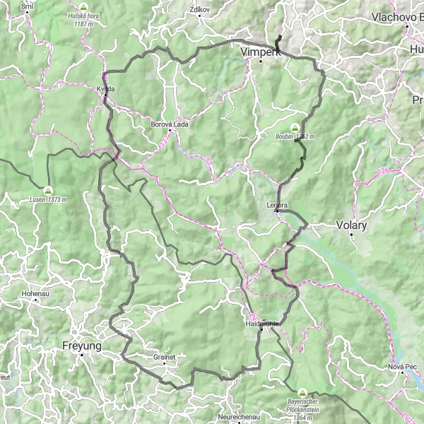 Miniaturní mapa "Cyklotrasa přečkávající Kvildu a Fürholz" inspirace pro cyklisty v oblasti Jihozápad, Czech Republic. Vytvořeno pomocí plánovače tras Tarmacs.app