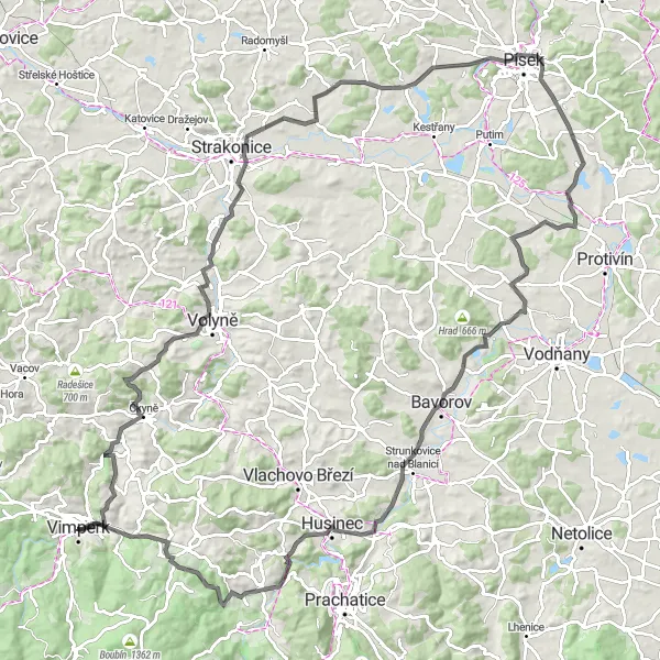 Map miniature of "Scenic Road Adventure" cycling inspiration in Jihozápad, Czech Republic. Generated by Tarmacs.app cycling route planner
