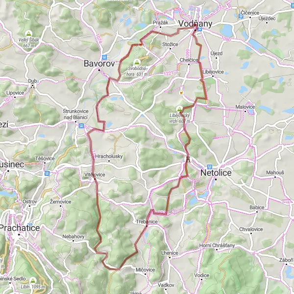 Miniaturní mapa "Okruh kolem Vodňan - Gravel" inspirace pro cyklisty v oblasti Jihozápad, Czech Republic. Vytvořeno pomocí plánovače tras Tarmacs.app