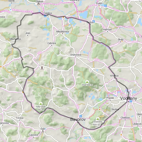 Miniatura mapy "Trasa Road na wschód od Vodňany" - trasy rowerowej w Jihozápad, Czech Republic. Wygenerowane przez planer tras rowerowych Tarmacs.app