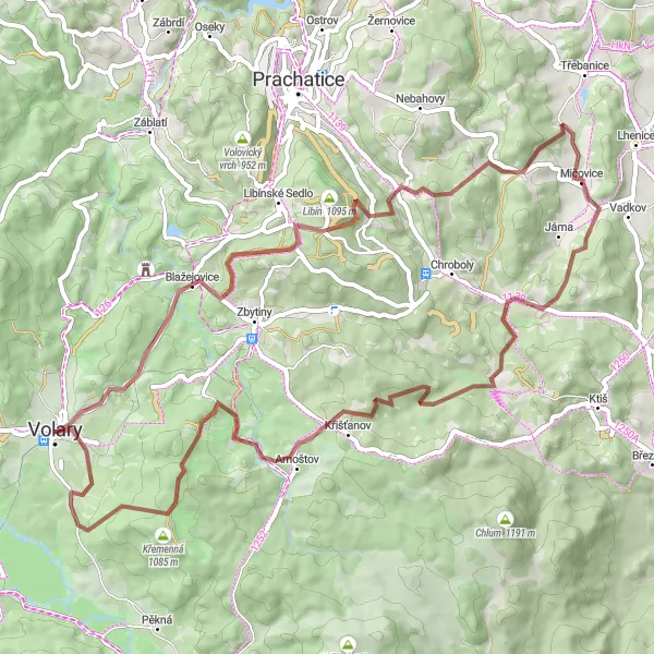 Mapa miniatúra "Okruh cez Lučenický vrch a Miletínky" cyklistická inšpirácia v Jihozápad, Czech Republic. Vygenerované cyklistickým plánovačom trás Tarmacs.app