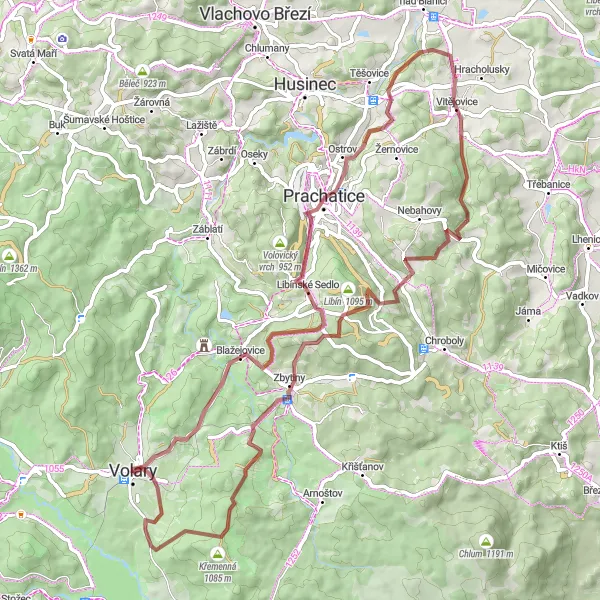 Mapa miniatúra "Cyklotúra cez Libínské Sedlo a Ostrá" cyklistická inšpirácia v Jihozápad, Czech Republic. Vygenerované cyklistickým plánovačom trás Tarmacs.app