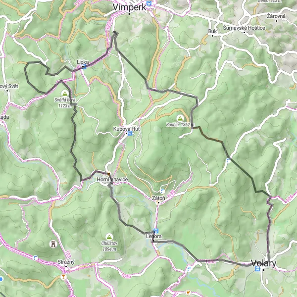 Map miniature of "Road Route from Volary to Horní Vltavice" cycling inspiration in Jihozápad, Czech Republic. Generated by Tarmacs.app cycling route planner