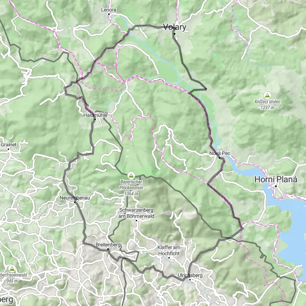 Karten-Miniaturansicht der Radinspiration "Entdecken Sie die Volarské menhiry und den Auersbergsreut" in Jihozápad, Czech Republic. Erstellt vom Tarmacs.app-Routenplaner für Radtouren