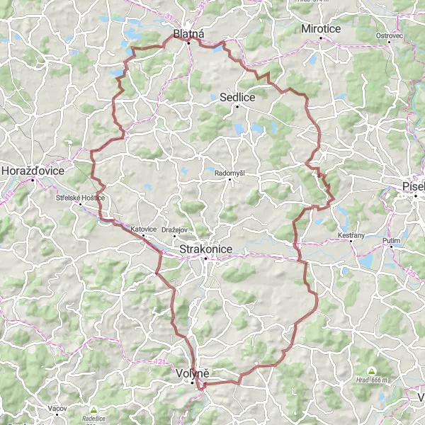 Miniatura mapy "Trasa Gravelowa wokół Volyně" - trasy rowerowej w Jihozápad, Czech Republic. Wygenerowane przez planer tras rowerowych Tarmacs.app