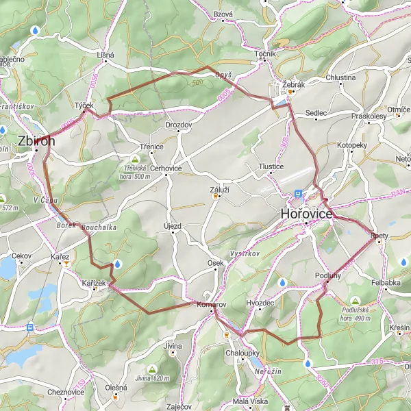 Map miniature of "Zbiroh Gravel Cycling Adventure" cycling inspiration in Jihozápad, Czech Republic. Generated by Tarmacs.app cycling route planner
