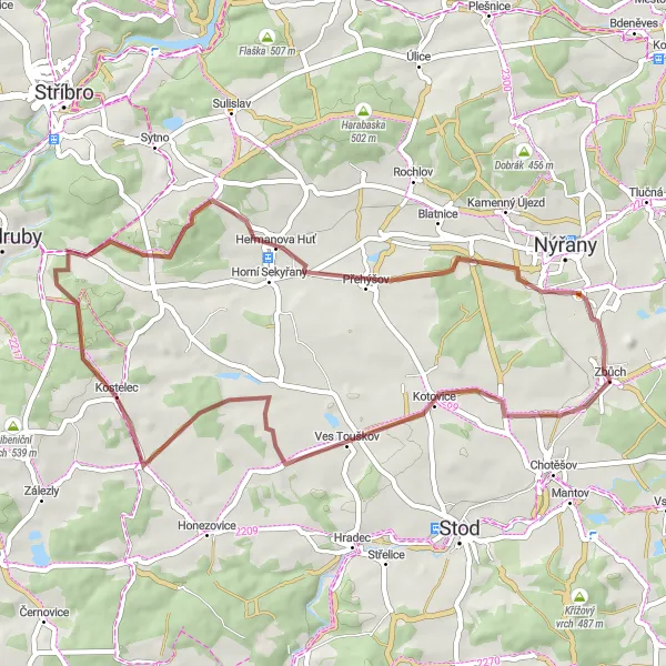 Miniaturní mapa "Gravel Zbůch and Heřmanova Huť" inspirace pro cyklisty v oblasti Jihozápad, Czech Republic. Vytvořeno pomocí plánovače tras Tarmacs.app
