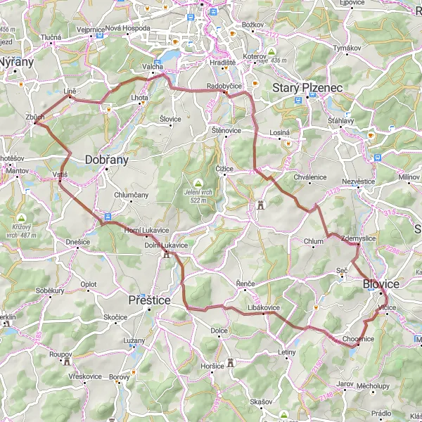 Karten-Miniaturansicht der Radinspiration "Abenteuerliche Schottertour" in Jihozápad, Czech Republic. Erstellt vom Tarmacs.app-Routenplaner für Radtouren