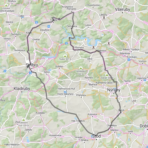Karten-Miniaturansicht der Radinspiration "Radeln Sie durch die Natur: Eine 70 km lange Roadbike-Tour" in Jihozápad, Czech Republic. Erstellt vom Tarmacs.app-Routenplaner für Radtouren