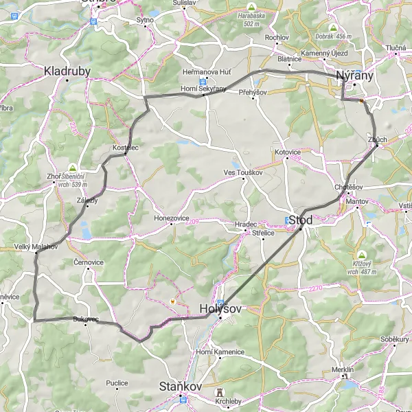 Miniaturní mapa "Okruh kolem Zbůchu" inspirace pro cyklisty v oblasti Jihozápad, Czech Republic. Vytvořeno pomocí plánovače tras Tarmacs.app