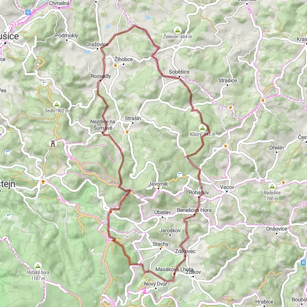 Miniaturní mapa "Gravel cyklistická trasa kolem Zdíkova" inspirace pro cyklisty v oblasti Jihozápad, Czech Republic. Vytvořeno pomocí plánovače tras Tarmacs.app