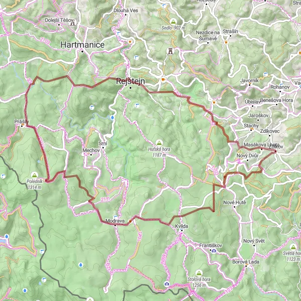 Mapa miniatúra "Gravelová trasa Zámek Zdikov - Klášterský Mlýn" cyklistická inšpirácia v Jihozápad, Czech Republic. Vygenerované cyklistickým plánovačom trás Tarmacs.app