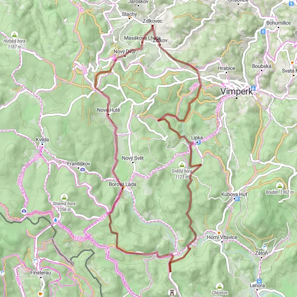 Map miniature of "The Gravel Adventure" cycling inspiration in Jihozápad, Czech Republic. Generated by Tarmacs.app cycling route planner