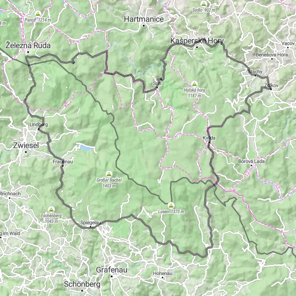 Miniaturní mapa "Okružní cyklistická trasa Zdíkov - Zdíkovec - Arberblick" inspirace pro cyklisty v oblasti Jihozápad, Czech Republic. Vytvořeno pomocí plánovače tras Tarmacs.app