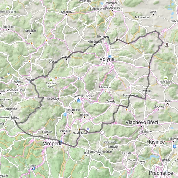 Mapa miniatúra "Putkov - Zdíkov Road Cycling Loop" cyklistická inšpirácia v Jihozápad, Czech Republic. Vygenerované cyklistickým plánovačom trás Tarmacs.app