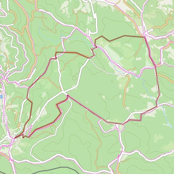 Map miniature of "Gravel Adventure" cycling inspiration in Jihozápad, Czech Republic. Generated by Tarmacs.app cycling route planner