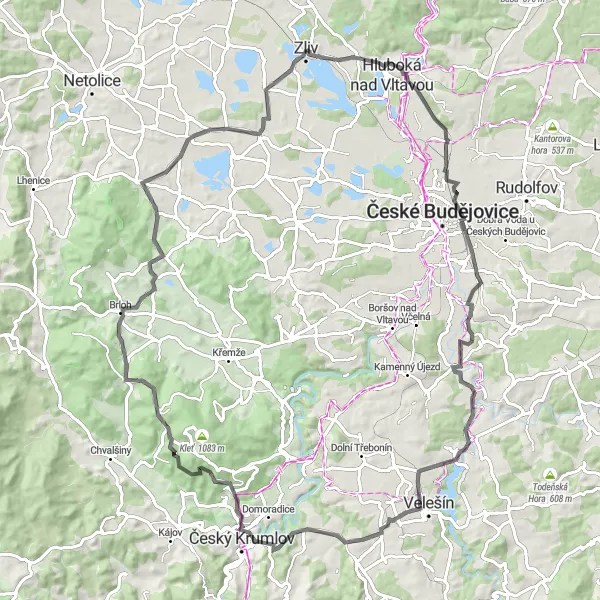 Mapa miniatúra "Cyklotrasa Zliv - Janské Údolí" cyklistická inšpirácia v Jihozápad, Czech Republic. Vygenerované cyklistickým plánovačom trás Tarmacs.app