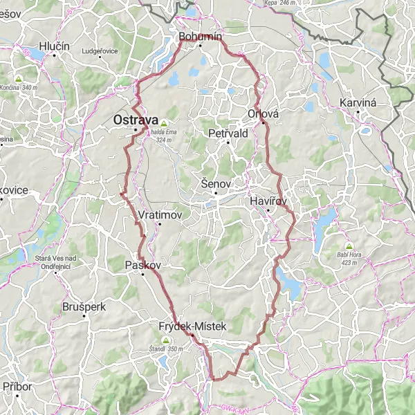 Miniatura mapy "Trasa Gravel przez Rothschildův zámek i Podlesí" - trasy rowerowej w Moravskoslezsko, Czech Republic. Wygenerowane przez planer tras rowerowych Tarmacs.app