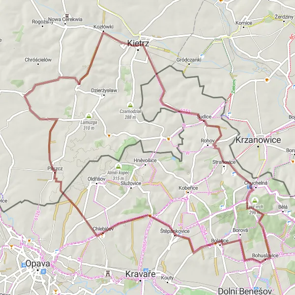 Miniatura mapy "Wyprawa gravelowa z Bohuslavice przez Hadí kopec" - trasy rowerowej w Moravskoslezsko, Czech Republic. Wygenerowane przez planer tras rowerowych Tarmacs.app
