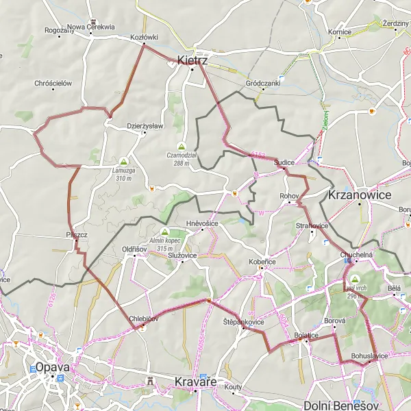 Karten-Miniaturansicht der Radinspiration "Bohuslavice - Třebom - Struhalův dub Rundfahrt" in Moravskoslezsko, Czech Republic. Erstellt vom Tarmacs.app-Routenplaner für Radtouren