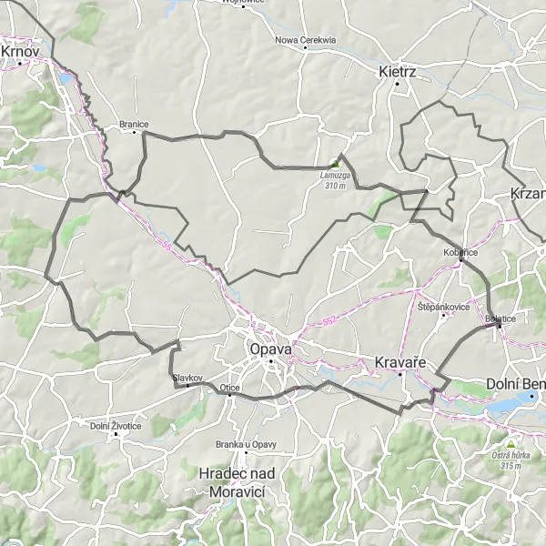Mapa miniatúra "Okolím Bolatického" cyklistická inšpirácia v Moravskoslezsko, Czech Republic. Vygenerované cyklistickým plánovačom trás Tarmacs.app