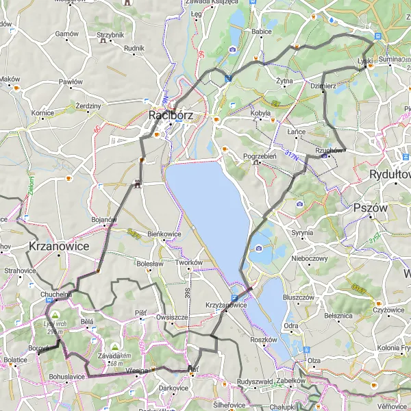 Mapa miniatúra "Cyklotrasa Borová - Struhalův dub" cyklistická inšpirácia v Moravskoslezsko, Czech Republic. Vygenerované cyklistickým plánovačom trás Tarmacs.app