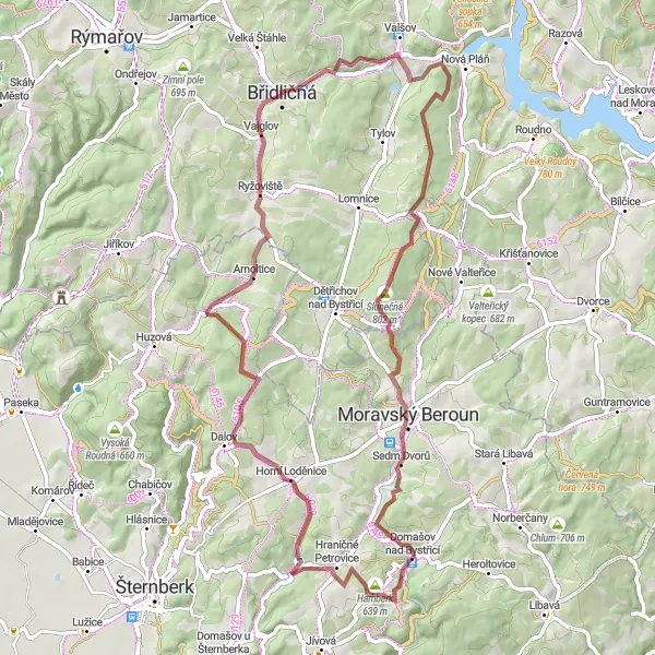 Map miniature of "A Scenic Gravel Adventure in Moravskoslezsko" cycling inspiration in Moravskoslezsko, Czech Republic. Generated by Tarmacs.app cycling route planner