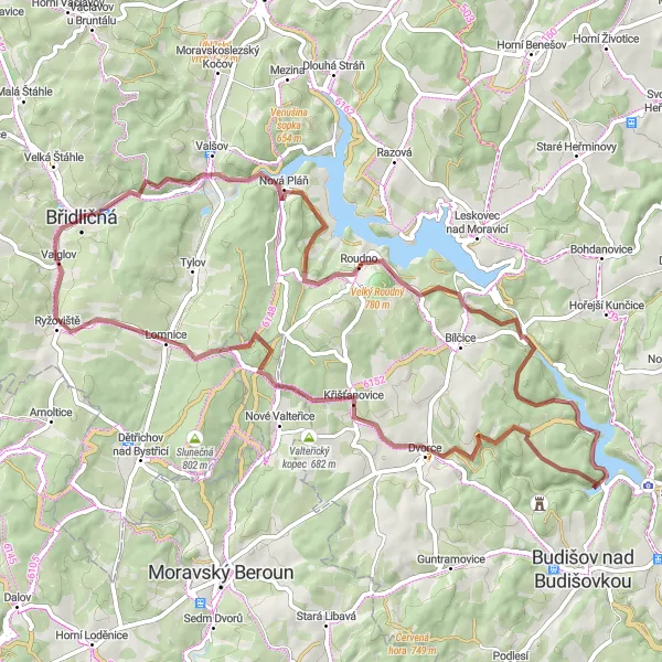 Miniatura mapy "Trasa gravelowa z Břidličné do Družstevníka" - trasy rowerowej w Moravskoslezsko, Czech Republic. Wygenerowane przez planer tras rowerowych Tarmacs.app