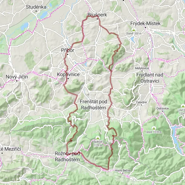 Miniaturní mapa "Legenda Valašska Gravel" inspirace pro cyklisty v oblasti Moravskoslezsko, Czech Republic. Vytvořeno pomocí plánovače tras Tarmacs.app