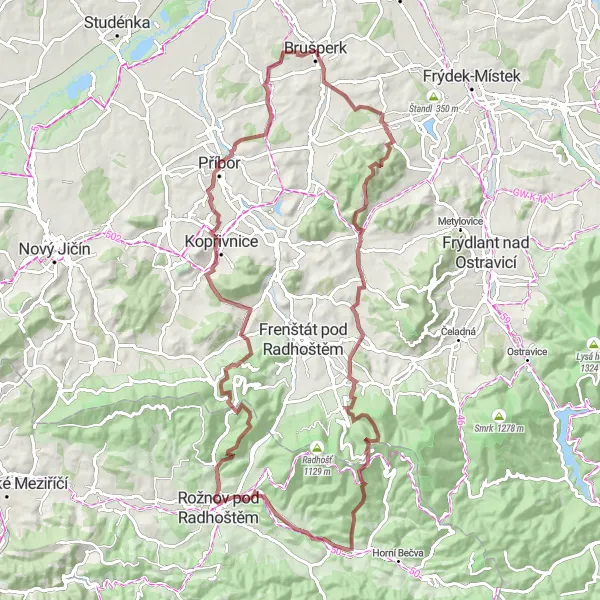 Map miniature of "The Thrilling Javorník Challenge" cycling inspiration in Moravskoslezsko, Czech Republic. Generated by Tarmacs.app cycling route planner