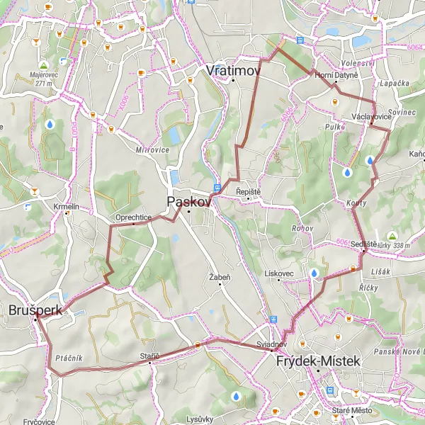 Miniaturní mapa "Gravelova trasa kolem Paskova" inspirace pro cyklisty v oblasti Moravskoslezsko, Czech Republic. Vytvořeno pomocí plánovače tras Tarmacs.app