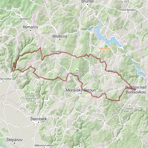 Karten-Miniaturansicht der Radinspiration "Abenteuerliche Gravel-Tour durch Moravskoslezsko" in Moravskoslezsko, Czech Republic. Erstellt vom Tarmacs.app-Routenplaner für Radtouren