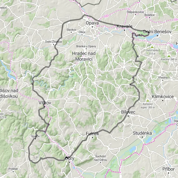 Miniatura mapy "Trasa przez Jerlochovice i Lorelei" - trasy rowerowej w Moravskoslezsko, Czech Republic. Wygenerowane przez planer tras rowerowych Tarmacs.app
