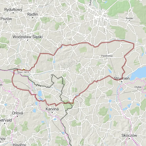 Map miniature of "The Hill Challenge" cycling inspiration in Moravskoslezsko, Czech Republic. Generated by Tarmacs.app cycling route planner