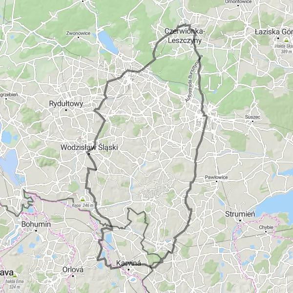 Map miniature of "Journey through Moravia-Silesia (Road)" cycling inspiration in Moravskoslezsko, Czech Republic. Generated by Tarmacs.app cycling route planner