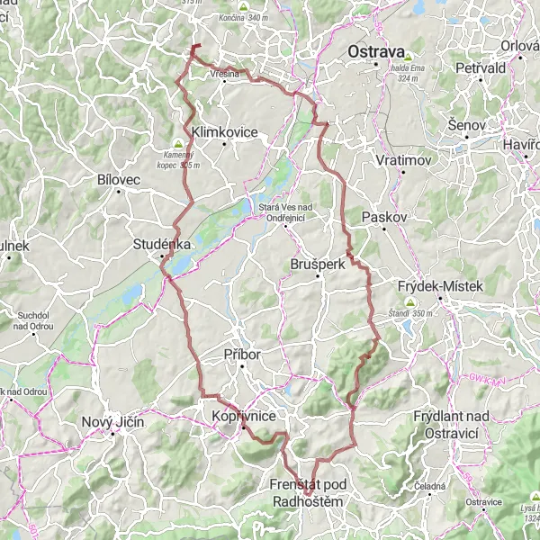 Karten-Miniaturansicht der Radinspiration "Ruhe und Natur in den Valašské hory" in Moravskoslezsko, Czech Republic. Erstellt vom Tarmacs.app-Routenplaner für Radtouren