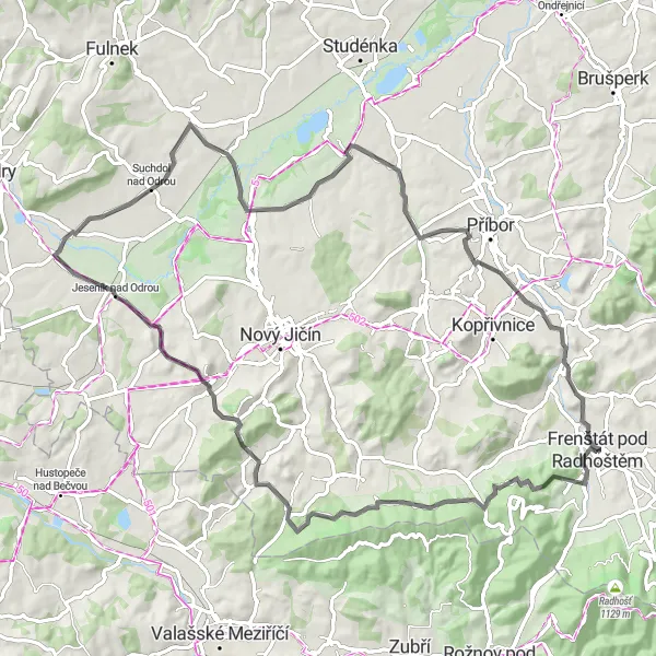 Mapa miniatúra "Okolo Radhoštěm a Beskydských vesnic" cyklistická inšpirácia v Moravskoslezsko, Czech Republic. Vygenerované cyklistickým plánovačom trás Tarmacs.app