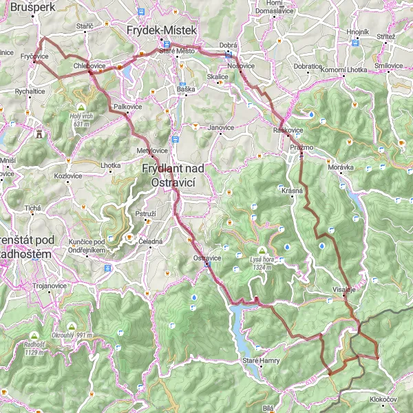 Map miniature of "Chlebovice and Súľov Exploration" cycling inspiration in Moravskoslezsko, Czech Republic. Generated by Tarmacs.app cycling route planner